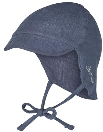 Sterntaler Schirmmütze Nacken Uni - Jungen Mütze mit kleinem Nackenschutz und Bindeband - Sommermütze aus luftigem Baumwoll Musselin - Sonnenhut - Baby und Kinder Kopfbedeckung - blau, Größe 47