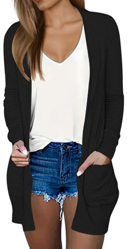 DB MOON Womens Lightweight Cardigan Long Sleeve Sweater Black 01 L