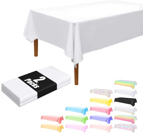 AMFUN Mantel Desechable, 2 Piezas 137 x 274 cm Mantel Rectangular Blanco, Manteles Mesa Rectangular, para Bodas, Navidad, Cumpleaños,Banquetes, Fiestas, Picnics