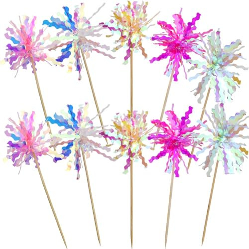 10 Piezas de Decoración para Cupcakes, Adornos de Fuegos Artificiales para Cupcakes, Decoración de Pastel Colorida, Adornos De Pastel con Purpurina, para Cumpleaños, Boda, Fiestas, Navidad