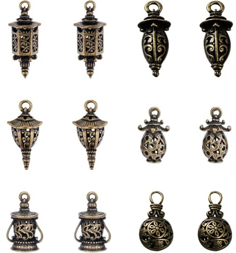SUPERFINDINGS 12 Stück 6 Stile Tibetische Metallanhänger Petroleumlaterne Anhänger 3D Filigrane Anhänger Antike Bronze Anhänger Camping Hängelampen Ornamente Für Armband Halskette