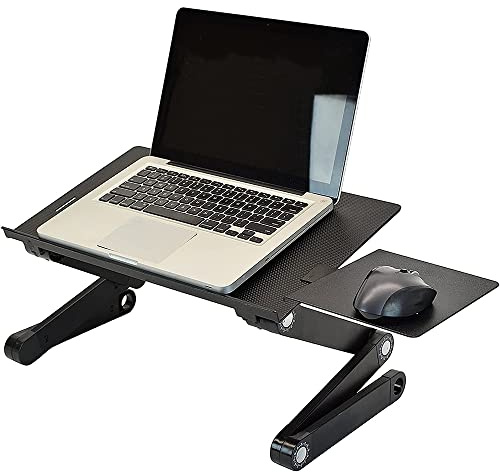 Support PC Portable Lit, Table de Lit pour Ordinateur Portable avec Pieds Pliables et Angle Réglable à 360° pour Tablette, Livres, Magazines, Petit-déjeuner-54 * 27 * 4,5 cm-Noir-2PC