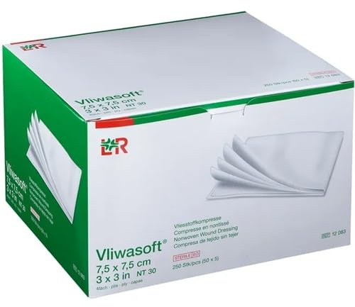 Vliwasoft Compresses stériles en non-tissé 4 couches 50 x 5 (7,5 x 7,5 cm)