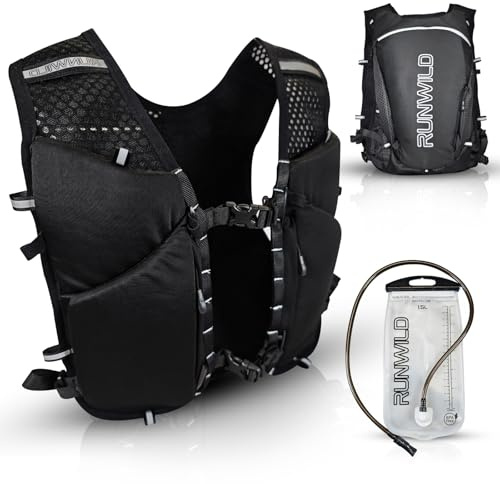 RUNWILD Running Vest with 1.5L Water Bladder | 12 Pockets | Adjustable Fit Size S to L | Reflective & Lightweight | Men's & Women's Running Hydration vest for Marathon, Trail, Hiking, Cycling
