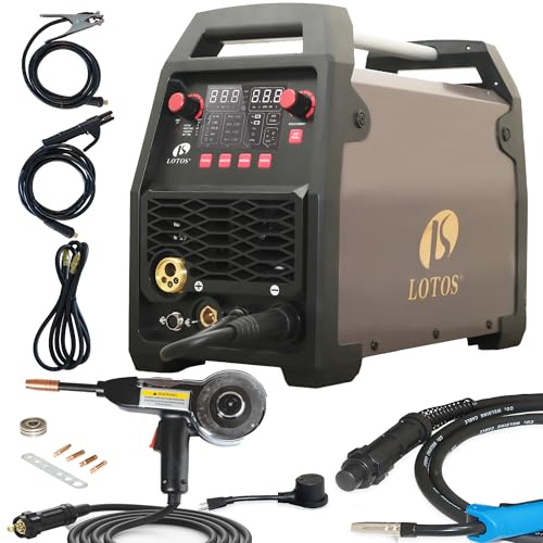 LOTOS MIG180SP MIG Welder with Aluminum Spool Gun, 180A 110/220V, 6 in 1 Gas MIG, Spool Aluminum, Gasless Flux Core, Stick, Lift TIG, Spot, Multi Process Welding Machine Auto Synergistic Setting