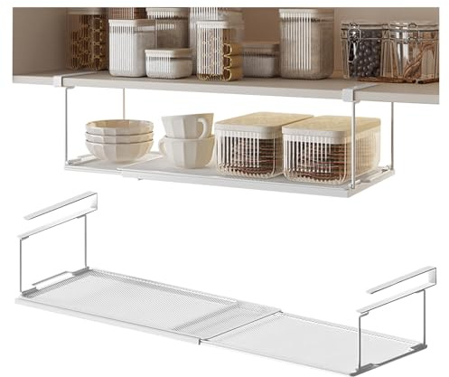Tilizan Estante Colgante Debajo del Gabinete, Cesta Debajo del Estante, Retráctil y sin Instalación, Cesta Colgante Armario para Cocina, Oficina, Despensa, Armario, Zapatero