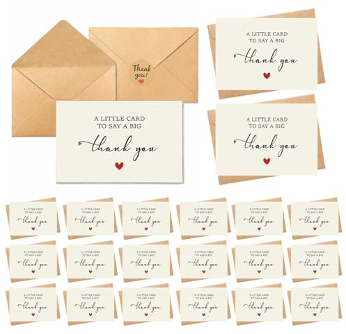 YUZNA 20 Unidades Tarjetas de Agradecimiento y Felicitación con Sobres de Papel Kraft Retro,Pegatinas de Sello Dorado,Flores Secas y Diseño de Postales