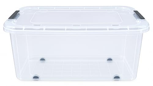 Set Of Two Plastic Storage Box Boxes Lid Handles Food Container Home Kitchen Office Box UK (50L on Wheels)