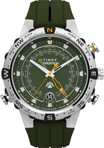 Timex Expedition TW2Y14400 - Reloj de Cuarzo para Hombre, Correa de Silicona Verde con Esfera Verde y Caja de Acero Inoxidable, 45 mm, para Hombre