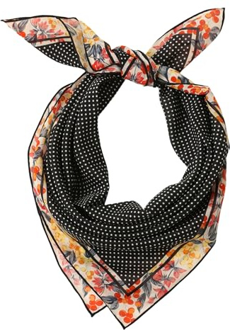 Prettystern Foulard in Seta & Cotone 65 cm Donna Primavera Estate, Bordo Arrotolato a Mano, Sciarpa Collo/Capelli, Nero Bianco a Pois – SC33