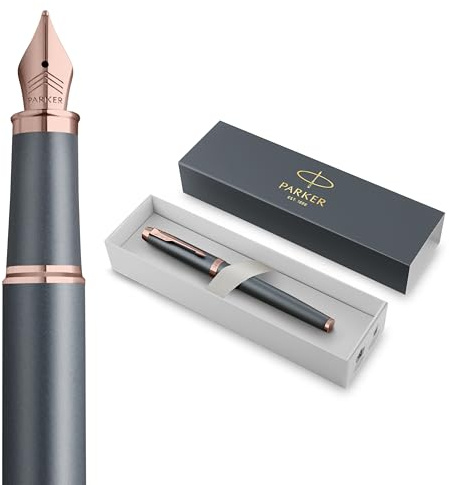 Parker IM Fountain Pen | Finishing Touch Collection | Slate Finish | Fine Nib with Blue Ink Refill | Gift Box