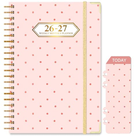 Knagsfa 2026-2027 Planner, Jul.2026-Jun.2027 Planner Weekly and Monthly 6.25x8.5 with Page Tabs, Calendar Hardcover with Inner Pocket, Elastic Band, Twin-Wire Binding, Bookmark, Pink Polka Dots