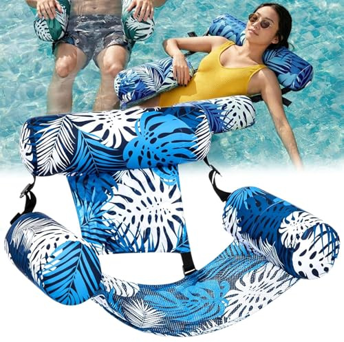 Inflatable Pool Chair & Adult Pool Float, Foldable Floating Pools Hammock with Backrest and Armrests, Pools Lounge Chair for Pools Parties, Summer Water Fun (F)