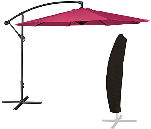 Parasol déporté OAHU Rond 3,50m de diamètre Fuchsia avec manivelle. Parasol déporté inclinable et Rabattable avec Housse de Protection.