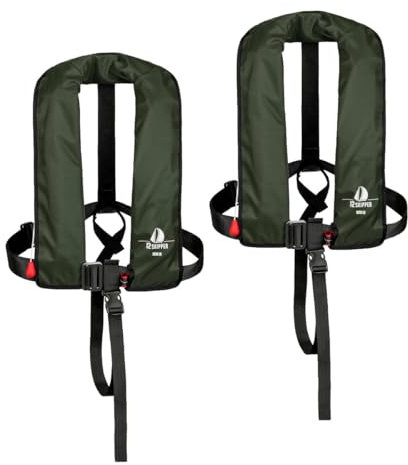 12skipper 2er-Set Automatik-Rettungswesten 165N ISO mit Harness, Schwimmweste, Olive