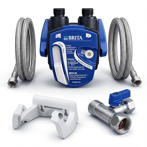 Untertisch-Wasserfilter: BRITA Filter-Kopf für BRITA Filter P1000 / P3000 / C300 / C500 inkl. 2x Flexschlauch, Eckventil-Adapter | keine Filterkartusche inlusive