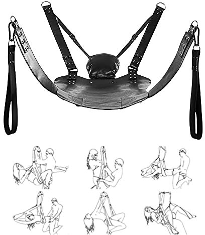 AILZNN Liebesschaukel Sexschaukel Sex Hängematte Für Paare mit Kopfstütze, Leder Bett Erotik Schaukel Mit Zubehör BDSM SM Bondage Sexspielzeug, belastbar bis 200kg, Without shelf and 4slings