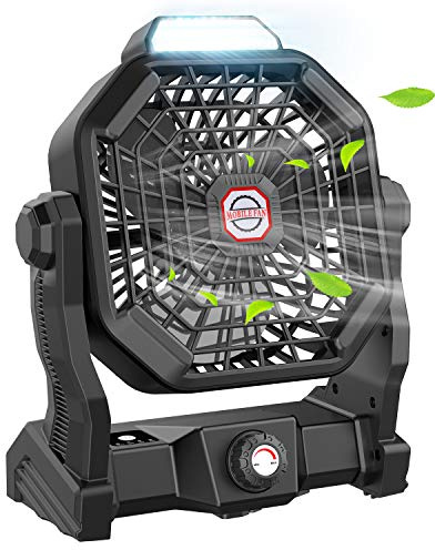 JINLICTE Portable Camping Fan, Rechargeable Battery Powered Tent Fans for Camp Hanging, [13-60Hrs Runtime], 9 Inch, Stepless Speed, Powerful&Quiet, for Picnic, Barbecue, Fishing, Travel, Home, Tent
