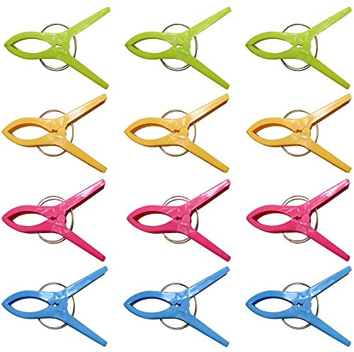 Ram® 12 x Beach Towel Clips Large Jumbo Clothes Pegs Plastic Clips For Sunbeds, Sun Loungers Pool Chairs And Laundry Clothes