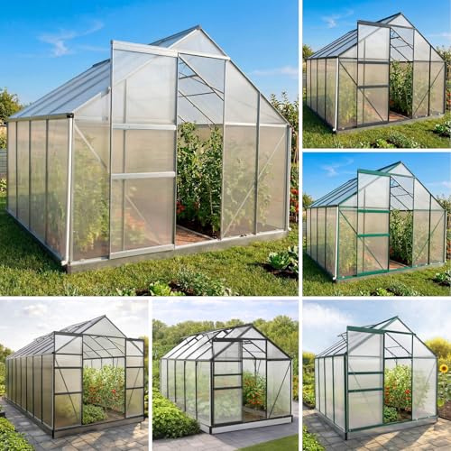 BRAST Gewächshaus Aluminium mit Fundament | 42 Modelle | 130x190x195cm - 490x250x235cm | TÜV geprüft | 6mm Hohlkammerplatten | rostfrei wetterfest temperaturbeständig | 250x250x205cm Silber