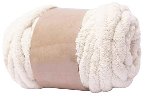 MagiDeal Thick Chunky Yarn Arm Knit Yarns Filling Handcrocheted Jumbo Tubular Yarn Bulky Yarns for Craft Knitted Blanket Pet Bed Sweaters, Beige White