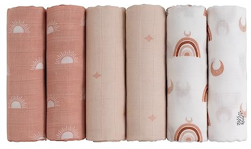 GLLQUEN Musselintücher für Babys, 6 Stück Spucktücher aus Baumwolle 70 cm x 70 cm, saugfähig und atmungsaktiv und ideal zum Reinigen, Abwischen und Abdecken von Neugeborenen