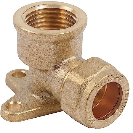 Pipestation 15mm Compression Elbow | 15mm x 1/2inch Female Wall Plate Elbow for Outside Tap | Brass Compression Joint - Plumbing Fittings | Brass Connector Joint Wallplate - Plumbers Pipe Fitting