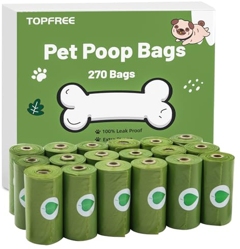 Topfree Poo Bags for Dog Waste, 18 Rolls 270 Dog Poop Bags, Super Strong 100% Leak Proof (Green)