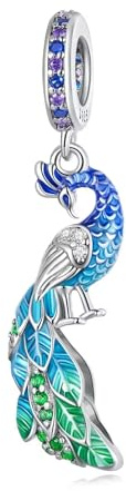 Qings Perle de charme paon porte-bonheur Argent Sterling 925 Pendentif pendant élément animal mignon étincelant pour la fabrication de colliers et bracelets