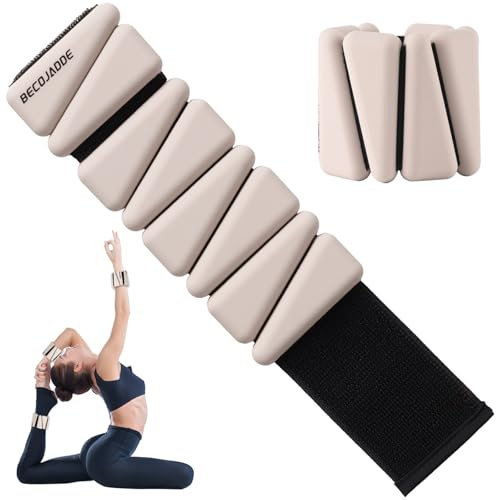 BECOJADDE Ankle Weights Set of 2 (1 lb Each) Adjustable Wrist Weights for Women Men Wearable Arm Leg Weight for Pilates, Running, Walking, Workout, Yoga, Beige