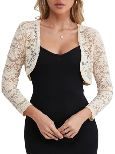 fuinloth Coprispalle Donna Elegante Cerimonia in Pizzo Bolero Sposa Giacca Corta Coprispalla Estivo Albicocca S 40-42