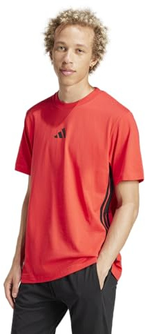 adidas Hombre Essential Three Stripes Single Jersey Shirt, Pure Ruby/Black, L