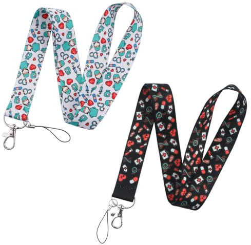 AFCJLTO Lot de 2 Longes d'Identification, Sangle pour Badge, Carte d'Identité, Téléphone, Sac, Clé, avec Motif Mignon,Idéal en Série de Lanières pour Porter et Identifier ses Objets Quotidiens