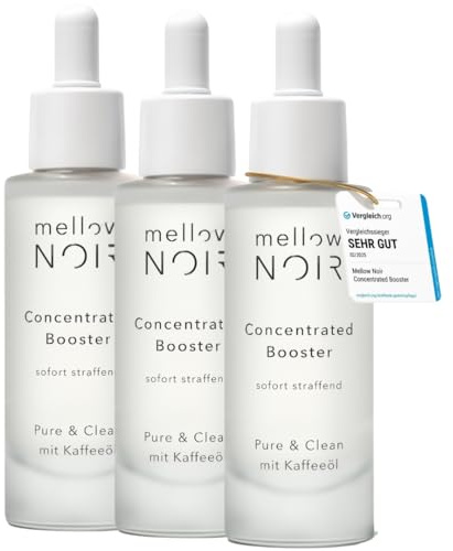 mellow NOIR Concentrated Booster 3x 30ml | SOFORT STRAFFEND | Hyaluron Gesichtsserum | Augenserum | Serum zur Augenpflege & Gesichtspflege | Vegan | zertifizierte Naturkosmetik