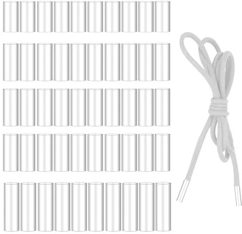 Yuanchu 50 stycken transparent skosnörningsreparation, 3 storlekar plastskosnören spetsar 2,5 mm/3 mm/4 mm sneakers, skosnören, förkortning, reparation, agetspetsar, transparent