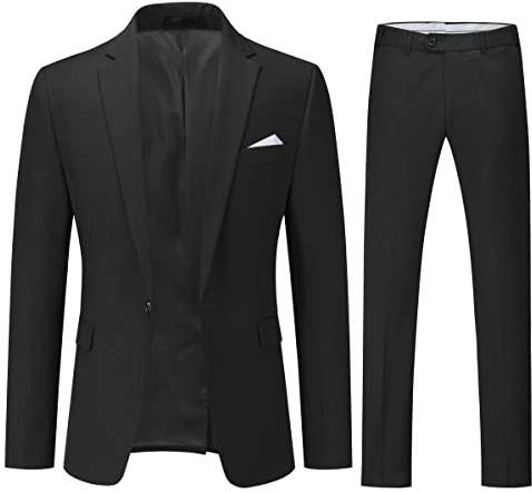 YOUTHUP Costume Homme 2 Pièces Revers Cranté Un Bouton Slim Fit Mariage Smoking Formel Business Couleur Unie Noir XXL