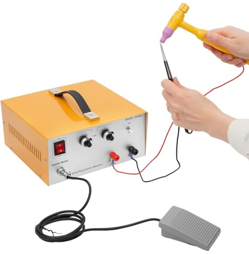 Jewelry Welder, 110V Portable Pulse Sparkle Spot Welder, 600W 80A Electric Jewelry Spot Welding Machine w/Foot Pedal, Adjustable Permanent Jewelry Kit w/Welder for Rapid Welding of Gold Silver Iron