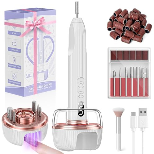 Electric Nail File,Nail Drill Kit with Nail Lamp,Cordless Nail Filer for Acrylic Gel Nails,Professional Nail Drill Machine Polishing Tool Manicure Pedicure Kit Efile Nail Supplies for Home Salon