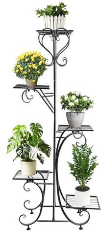 5 Tier Metal Plant Stand Indoor Outdoor, Upgraded Tall Iron Spiral Corner Plant Shelf- Tiered Storage Flower Pot Holder Display Organizer for Balconies, Living Rooms, Courtyards, Gardens, Black