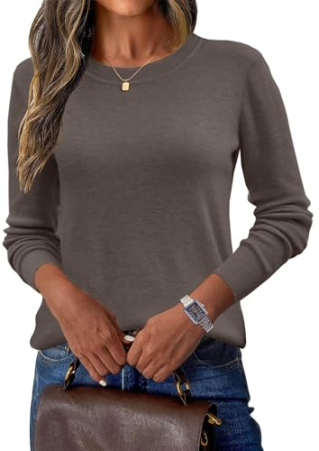 Yutdeng Maglione Girocollo Leggero da Donna in Misto Lana a Maniche Lunghe Maglioncino Lavorato a Maglia Senza Cuciture Basic Pullover Sweater Top Tinta Unita