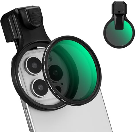 K&F CONCEPT 58mm Press-on ND2-32 Phone Lens Filter Kit, Multi-Coated VND Filter Compatible with iPhone 17/16/15/14/13/12 Standard, 16/15/14/13/12 Pro/Pro Max, 58mm Threaded Filters