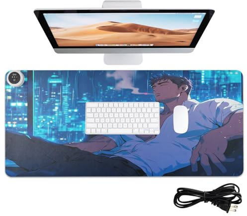 Ranning Night Smoking Guy PU uppvärmd stor musmatta 80 x 33 cm halkfri laptopdyna för datorskrivbord speltillbehör