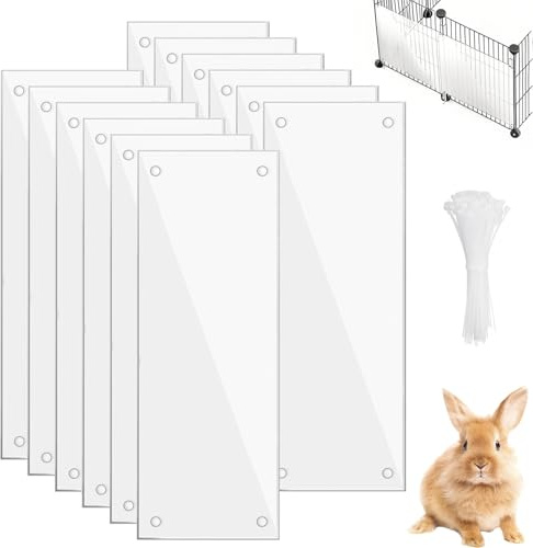 SXTDKMJ 12Pcs Pet Cage Liner Protection, Pet Cage Fence Shield Rabbit Cage Plastic Panels for Guinea Pig Hamster Small Animal with 100PCS Ties (35.6 * 11.5cm)