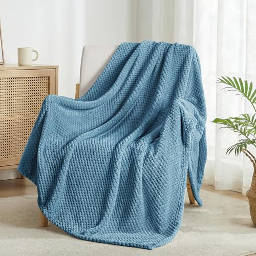 Exclusivo Mezcla Fleece Throw Blanket Extra Large, Super Soft and Warm Blankets for Couch, Sofa and Bed Waffle Textured, Cozy, Fuzzy and Lightweight (Slate Blue, 50x70 Inches)