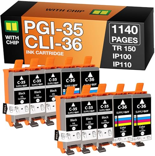 Supply Guy PGI-35 CLI-36 bläckpatroner kompatibel med Canon PGI35 CLI36 för Canon Pixma TR150 IP100 IP110-Series MINI-260 MINI-360 Maxify bx110 Multipack 6x PGI 35 svart 4x CLI 36 färg