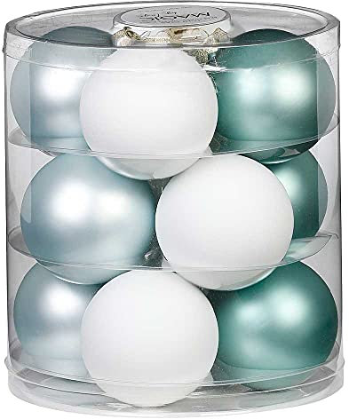 MAGIC Weihnachtskugeln Glas 8cm 12 STK. Christbaumkugeln (Nordic Journey ( hellblau weiß ))