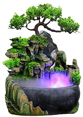 Zimmerbrunnen Springbrunnen Tischbrunnen Zimmerspringbrunnen Ornament Brunnen Wasserfall Dekoration mit LED Beleuchtung