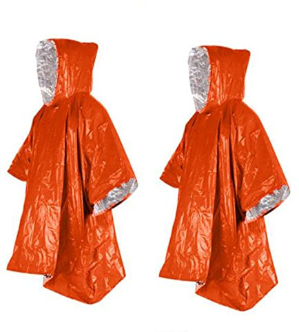 LINGJIONG 2 Emergency Blanket Poncho, Thermal Space Blanket Rain Ponchos Survival Gear and Equipment, Waterproof Camping Gear Outdoor Blanket for Hiking Traveling, Fishing 100x130cm