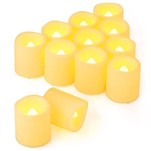 Yakpo 12 Pack 3.8cm x 4.6cm Battery Operated LED Tea Lights, Flameless Flickering Electric Votive Candles, Flicker Flame Fake Tealights Bulk for Halloween Wedding Christmas Home Table Decorations