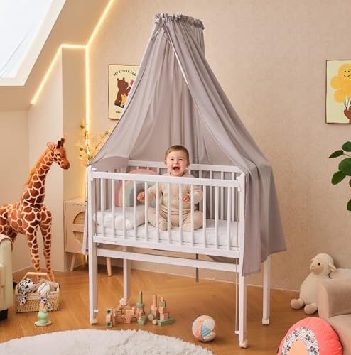 ALAVYA HOME® Ciel de lit avec Barre de Support | Ciel de lit pour bébé, baldaquin, Ciel de Chambre d'enfant, moustiquaire pour lit bébé | 100% Coton Biologique | Certifié GOTS | 150 x 240 | Gris